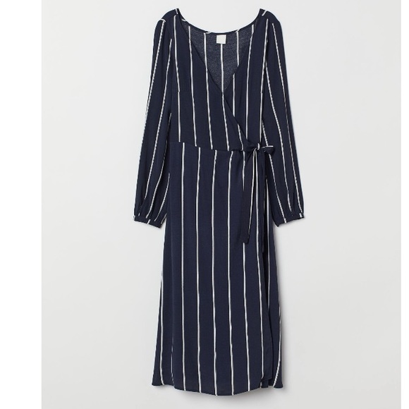 H&M Dresses & Skirts - H&M Navy and White Striped Wrap Dress